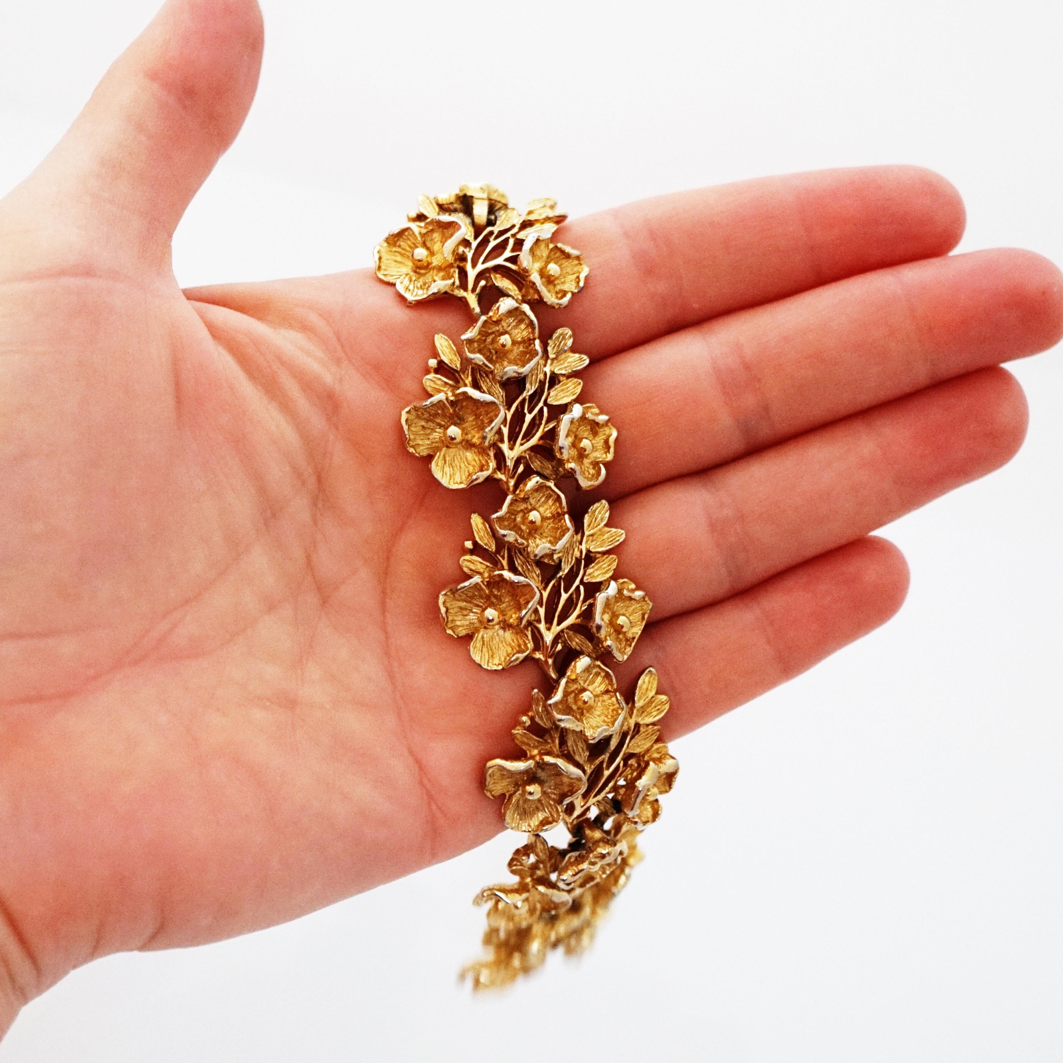 Modern Gilded Flowers Link Bracelet By Judy Lee, 1960s