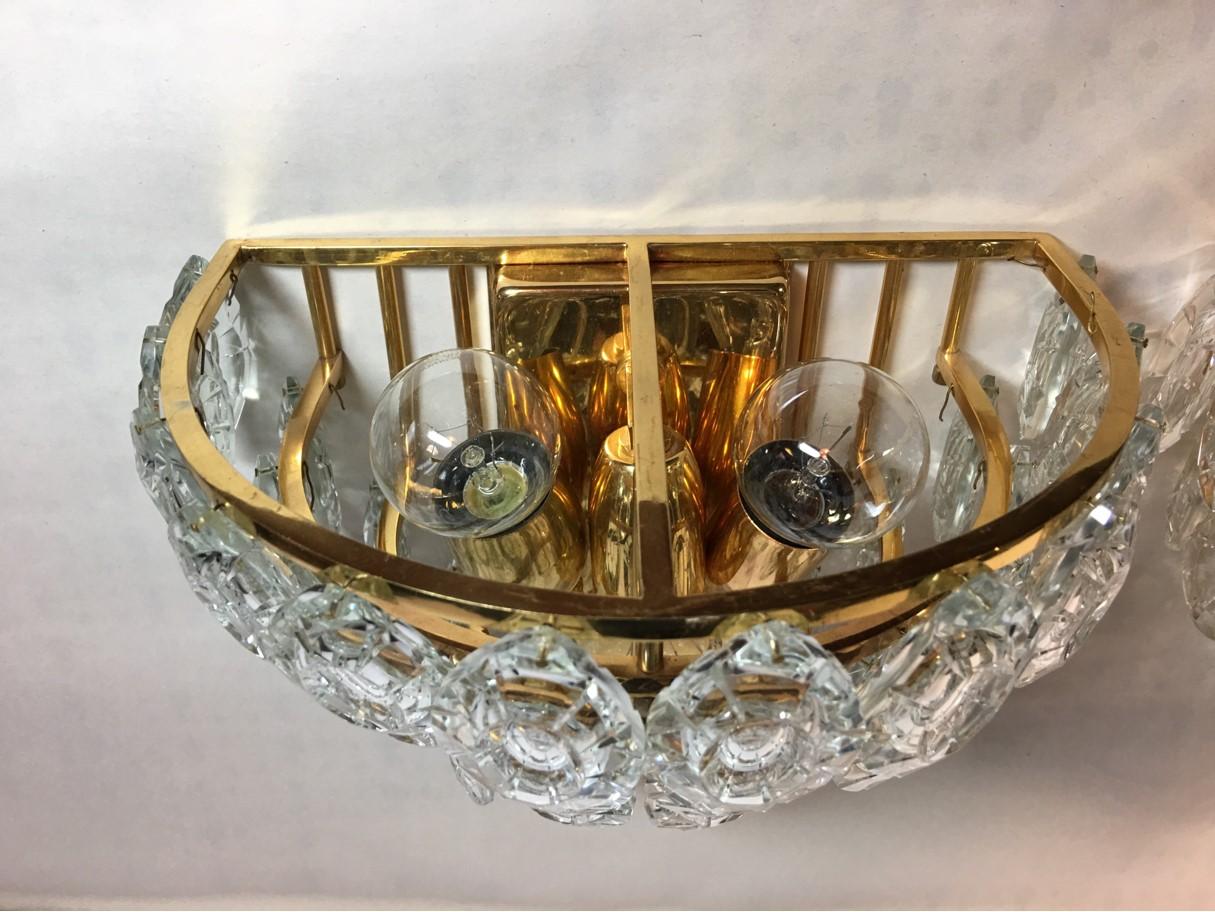 Brass Gilded Four-Tiered Crystal Sconces, Austria, 1970s For Sale