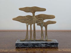 Gilded French Bronze Tree Sculpture with Marble Base, Mid-Century
