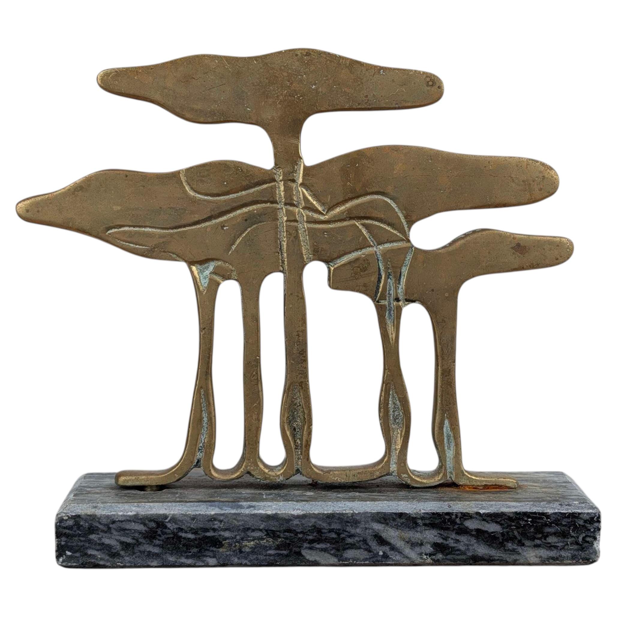 Sculpture d'arbre en bronze doré avec socle en marbre, style milieu du siècle