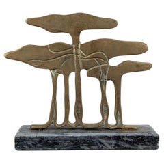 Gilded French Bronze Tree Sculpture with Marble Base, Mid-Century