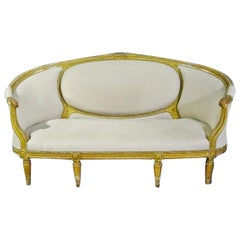 Vergoldetes französisches Louis XVI geschwungenes D'une Ottomane Sofa Canape Settee:: um 1900