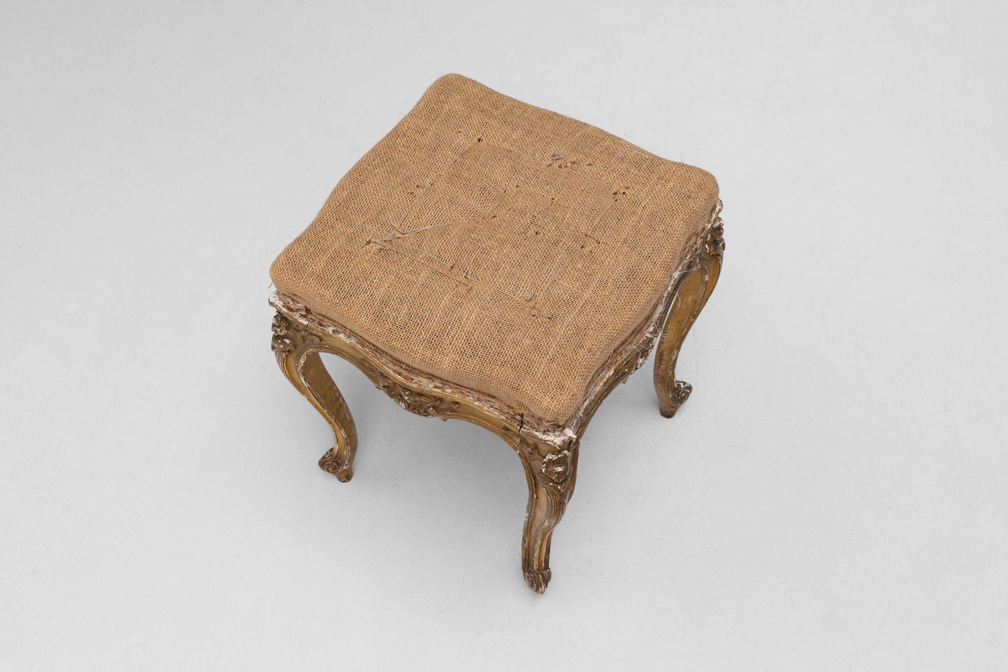 Gilded stool on cabriole legs. France circa 1880.

H 45cm x W 38cm x D 38cm

Please be in touch for an accurate shipping quote.
