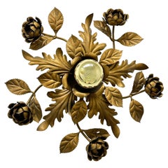 Vergoldetes, vergoldetes, vergoldetes Metallblatt, Rosenblumen-Ton, Hollywood-Regency-Einbaubeleuchtung, Italien