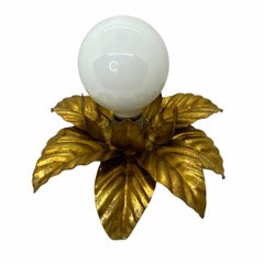 Gilded Gilt Metal Leafs Tole Hollywood Regency Flush Mount by Mueller Munich