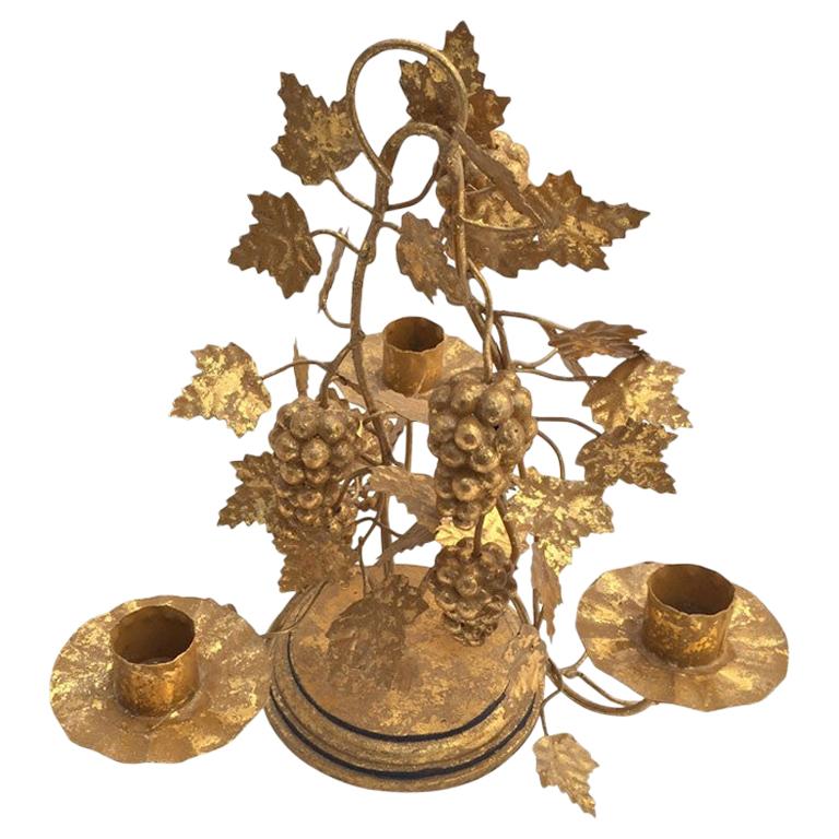 Gilded Grapes Candleholder 3 lights, gilted handcrafted For Sale