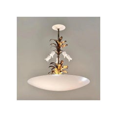 Gilded Half Dome Lily Pendant Light, Alabaster & Metal, 1950s