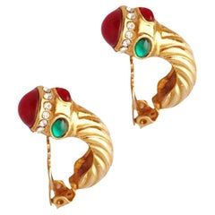 Gilded Half Hoop Moghul "Jewels of India" Earrings By Ciner, 1980s