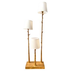 Gilded Hammered Metal Floor Lamp with Three Light Arms