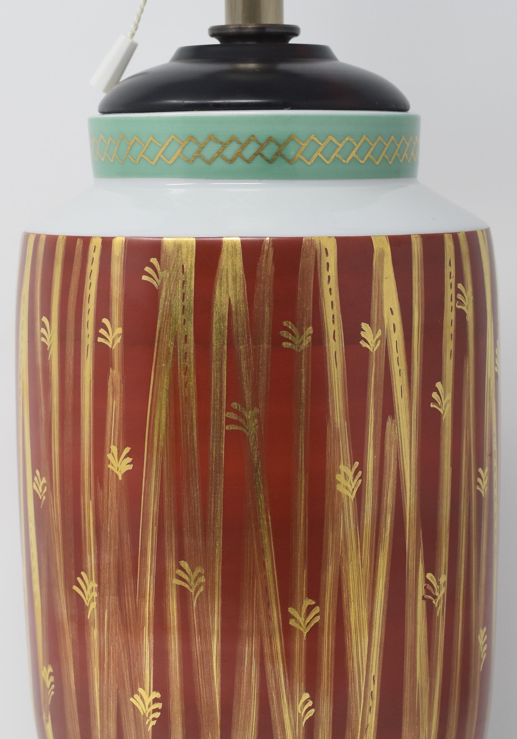 Porcelain Contemporary Table Lamp Red Green Gold by Living National Treasure 1
