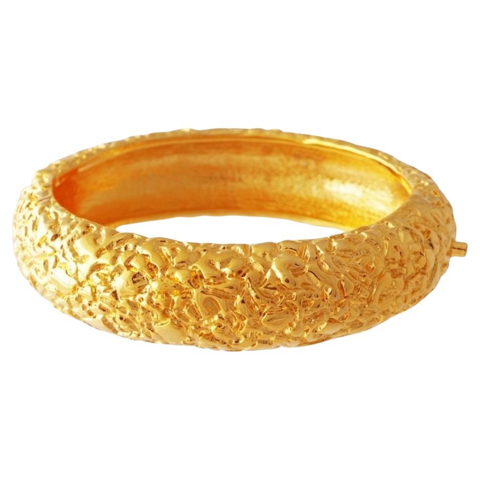Gilded Hinged Cuff Bracelet with Texture Finish By Kenneth Jay Lane, 1990s