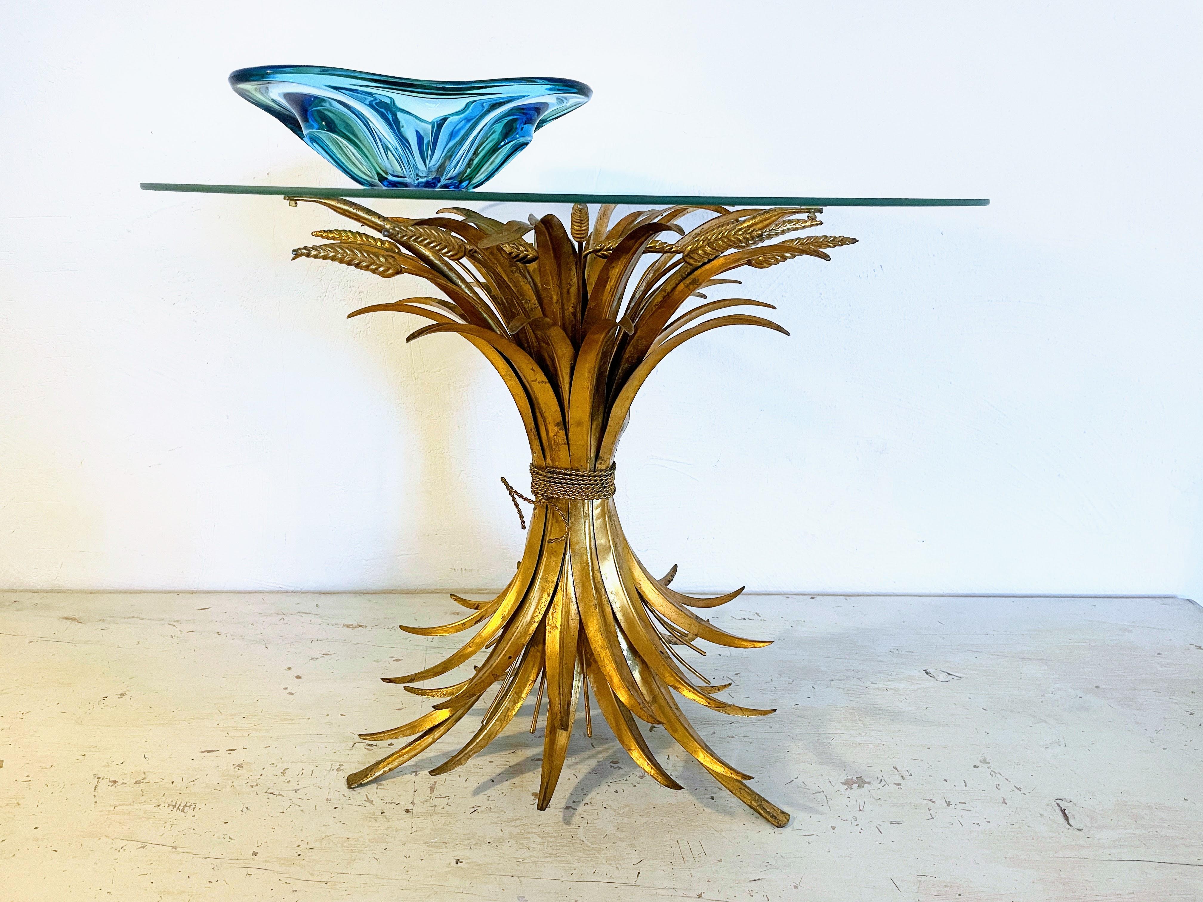French Gilded Hollywood Regency Ears of Wheat Coffee Table in Coco Chanel Style, 1960s