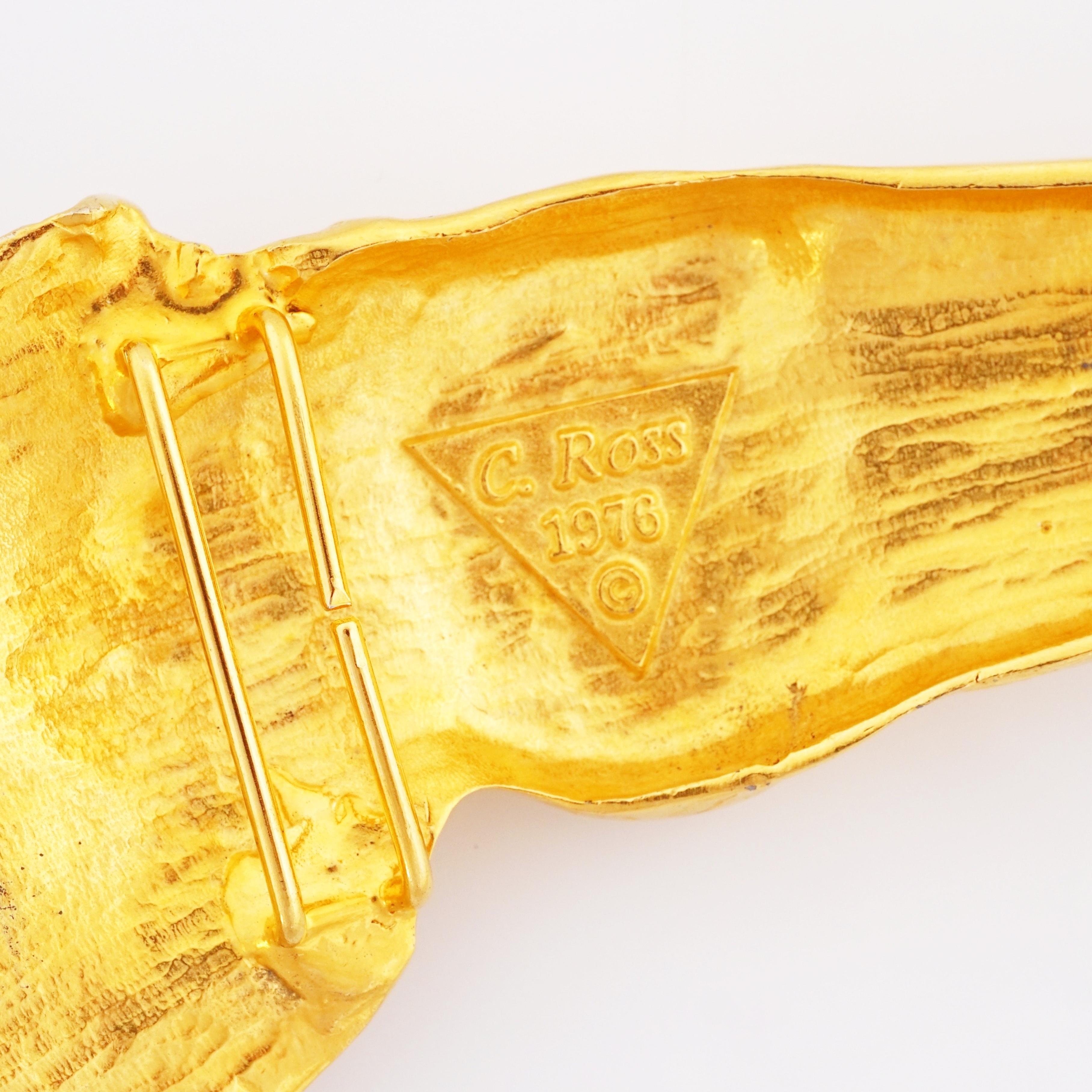 Boucle de ceinture en forme de tête de cheval dorée par Christopher Ross, 1970 Bon état à McKinney, TX