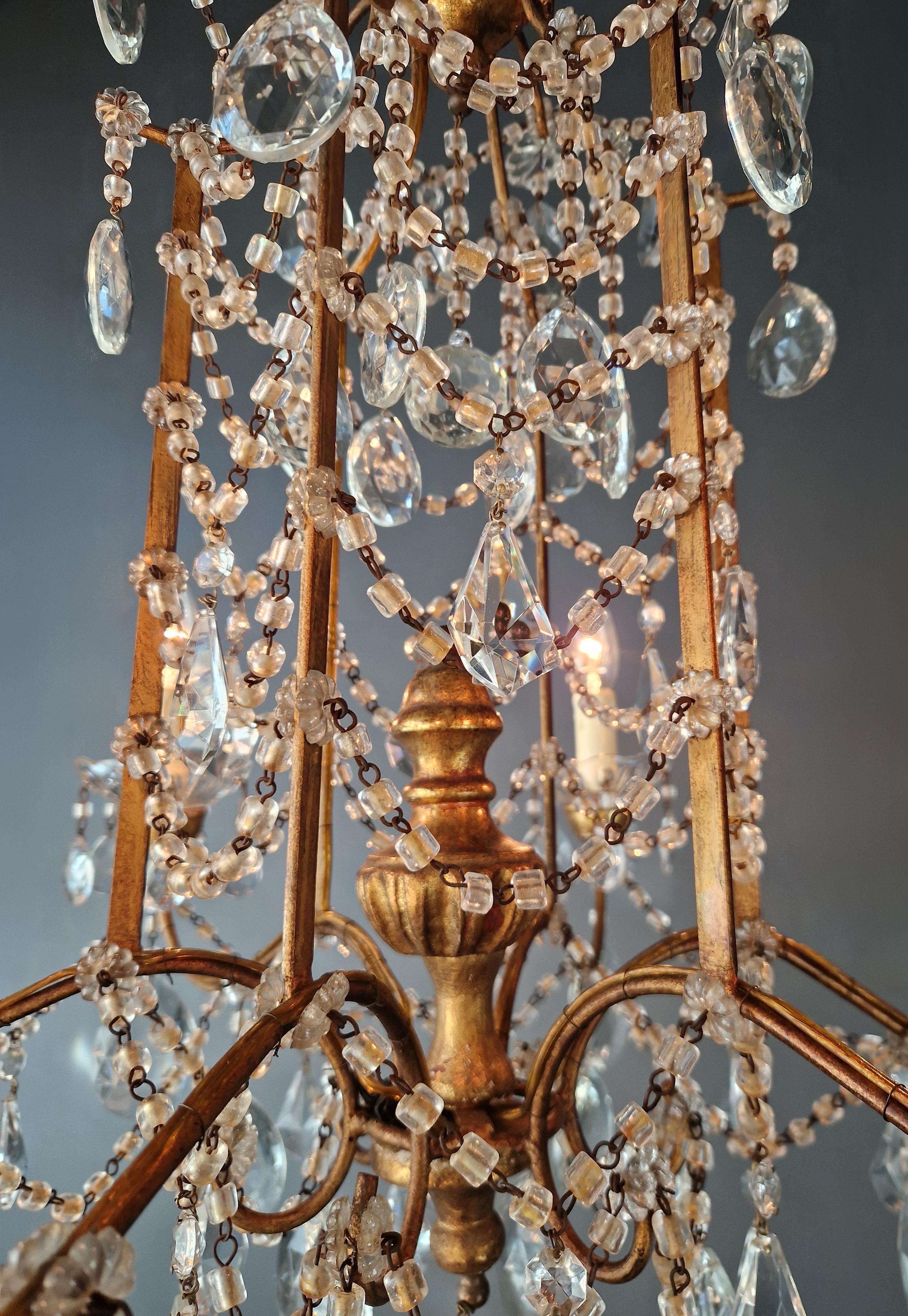 Lampadario in ferro dorato e cristallo stile Luigi XVI italiano antico neoclassico in vendita 3