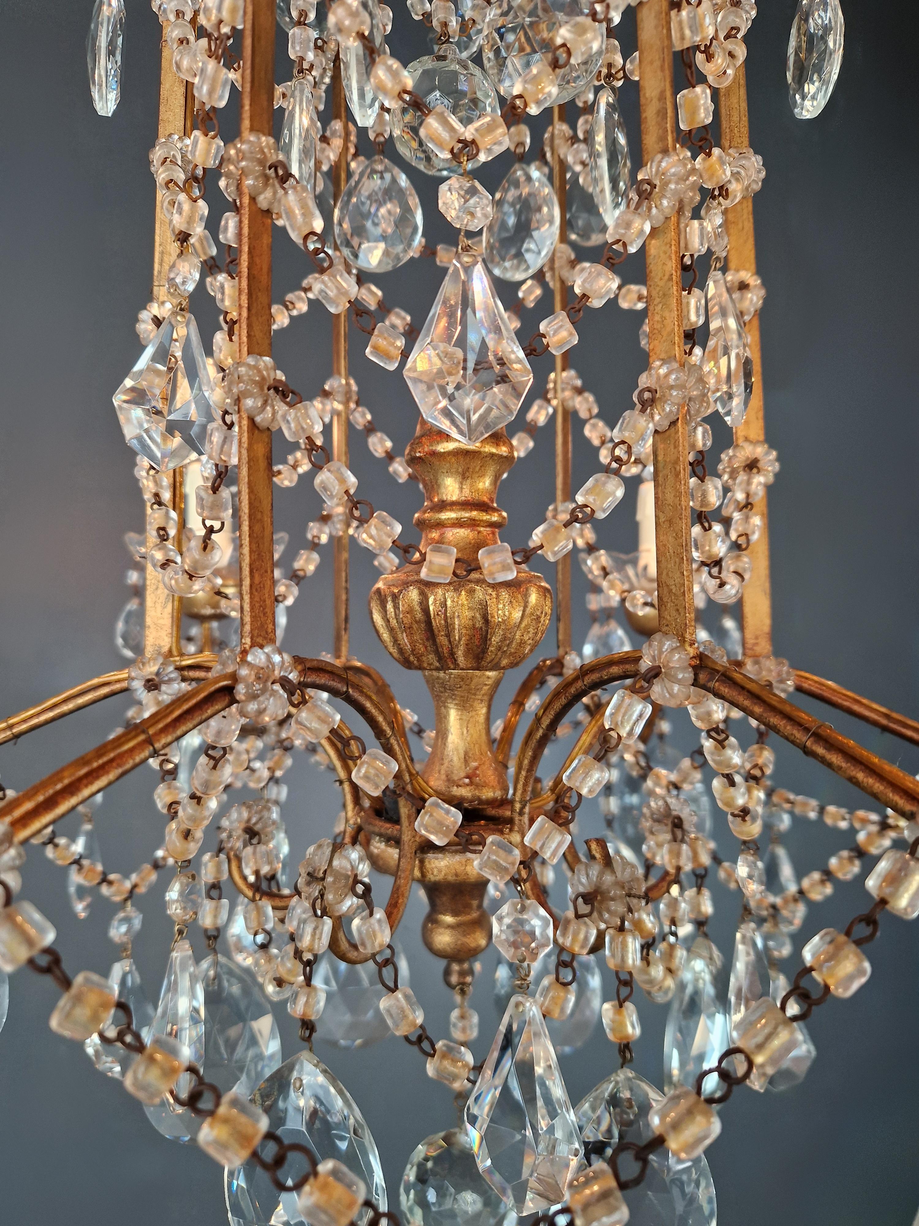Lampadario in ferro dorato e cristallo stile Luigi XVI italiano antico neoclassico in vendita 4