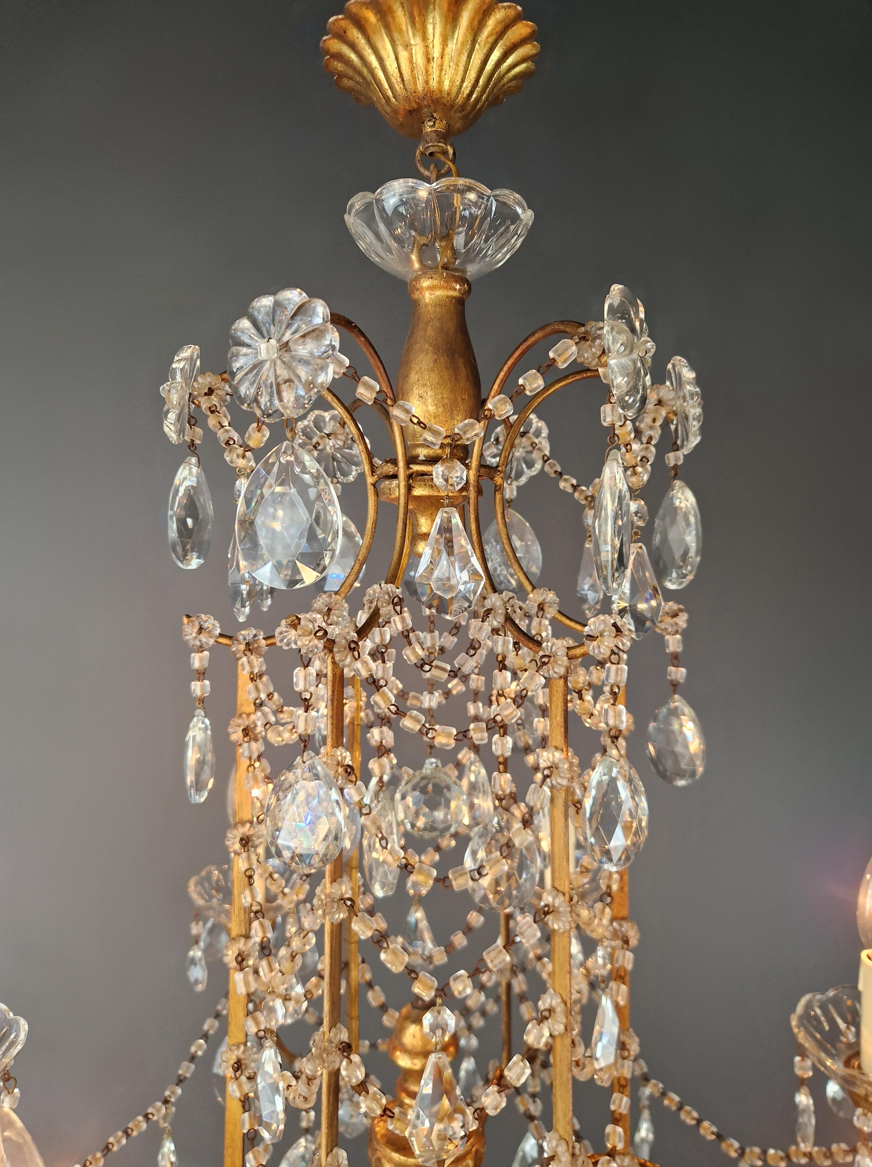 Lampadario in ferro dorato e cristallo stile Luigi XVI italiano antico neoclassico in vendita 5