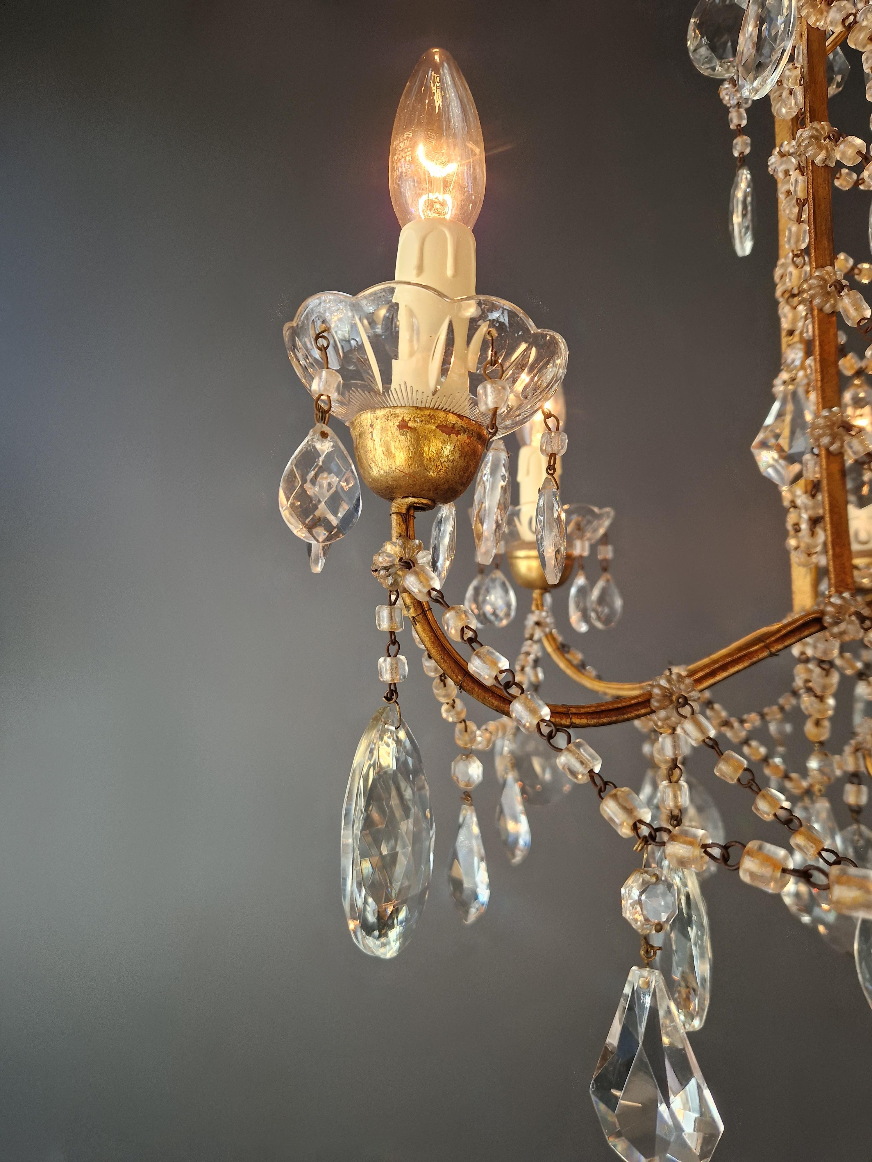 Lampadario in ferro dorato e cristallo stile Luigi XVI italiano antico neoclassico in vendita 6