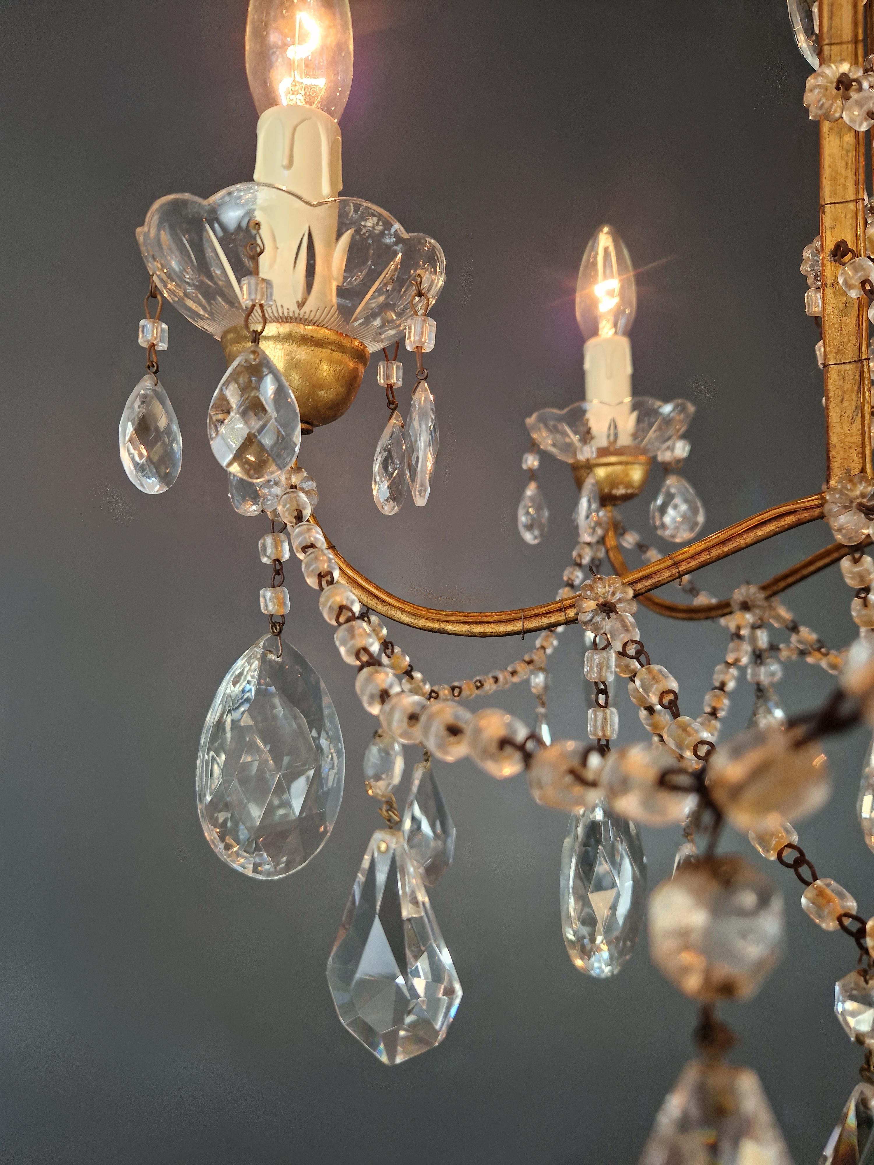 Lampadario in ferro dorato e cristallo stile Luigi XVI italiano antico neoclassico in vendita 7