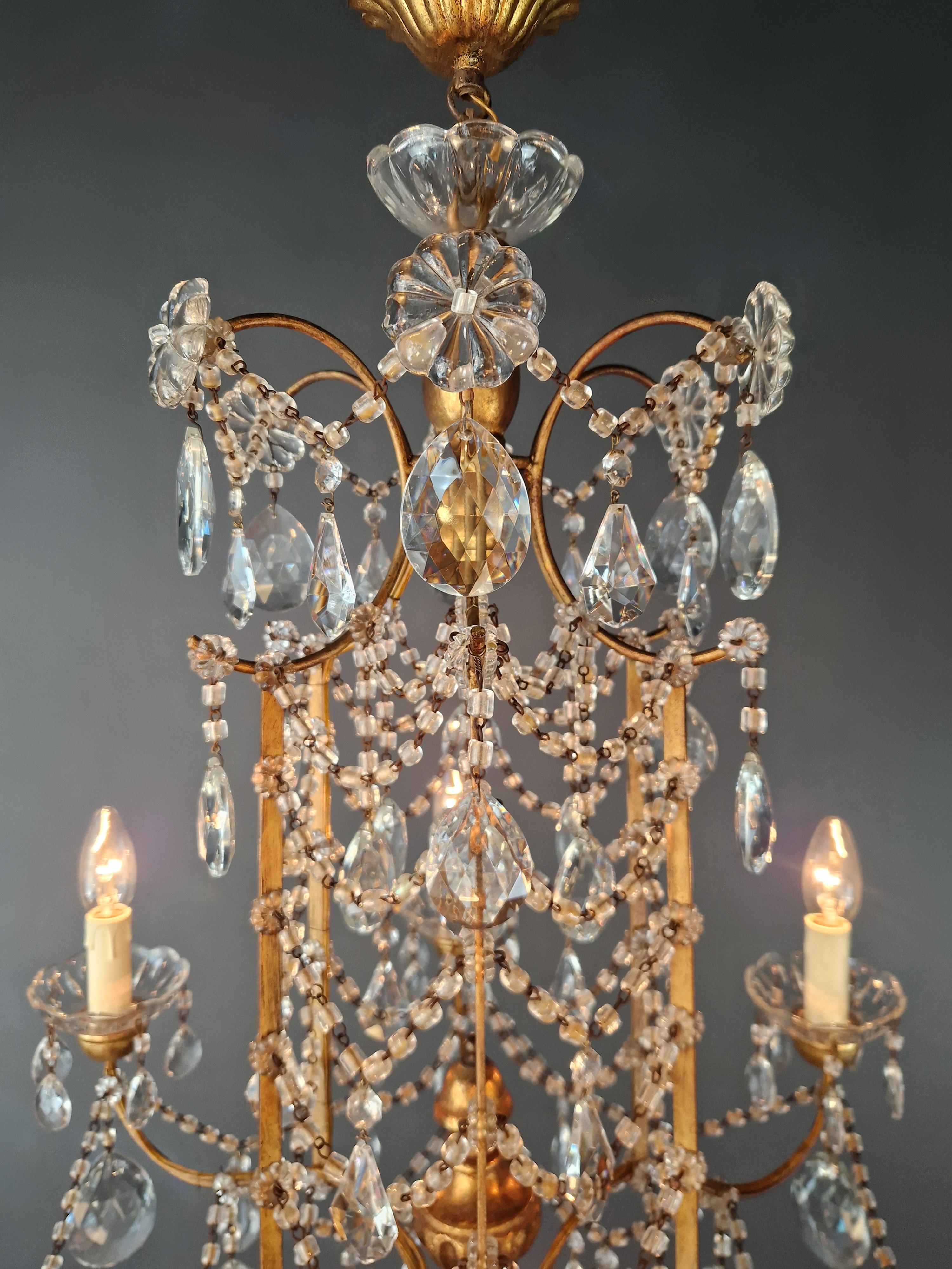 Lampadario in ferro dorato e cristallo stile Luigi XVI italiano antico neoclassico in vendita 1
