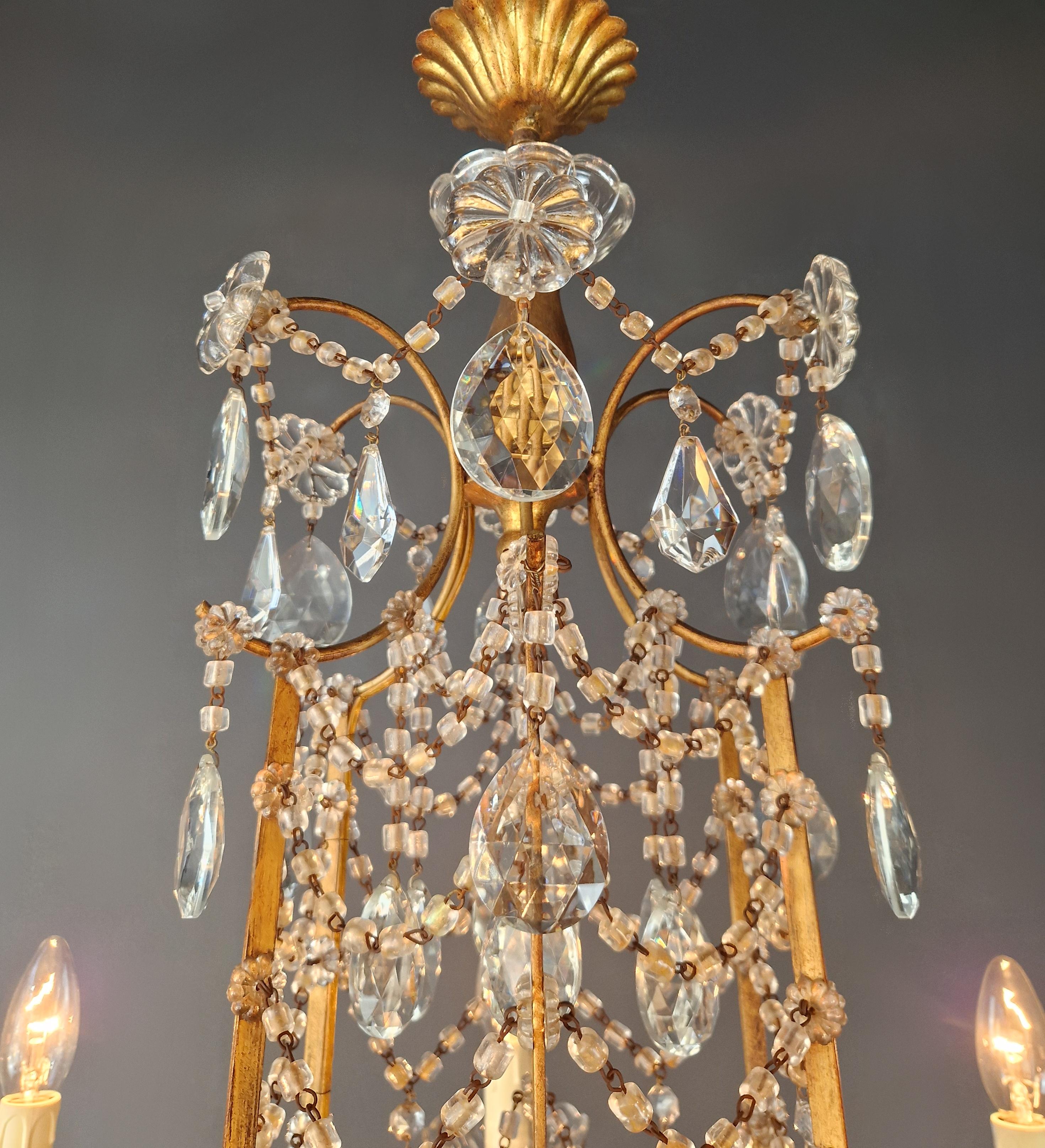 Lampadario in ferro dorato e cristallo stile Luigi XVI italiano antico neoclassico in vendita 2