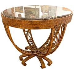 Table ronde en fer doré et marbre, style néo-Art déco, en forme de tambour Timpani