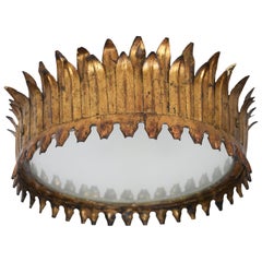 20th Century Gilded Iron Crown Chandelier