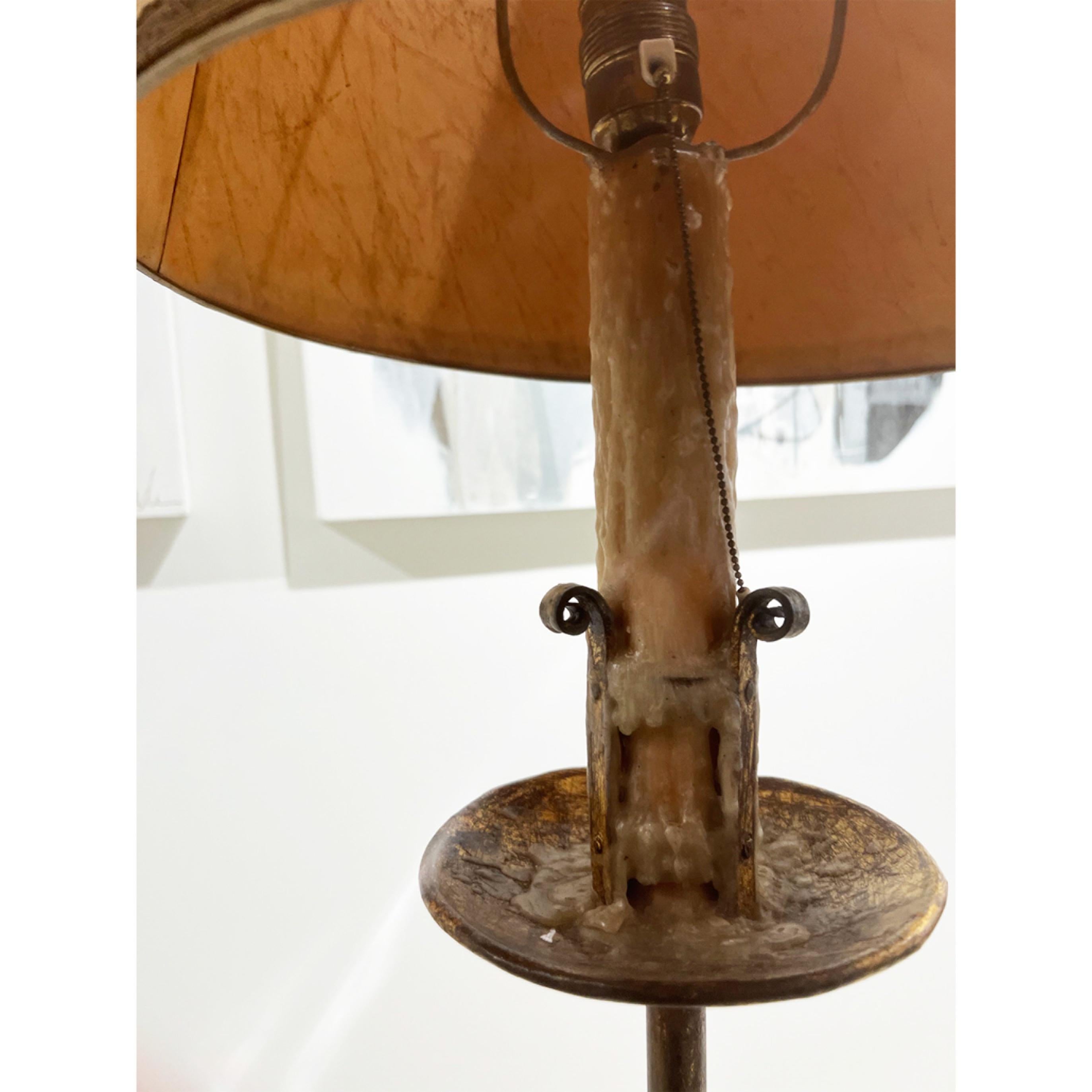 20th Century Gilded Iron Floor Lamp with Shade, Vintage 