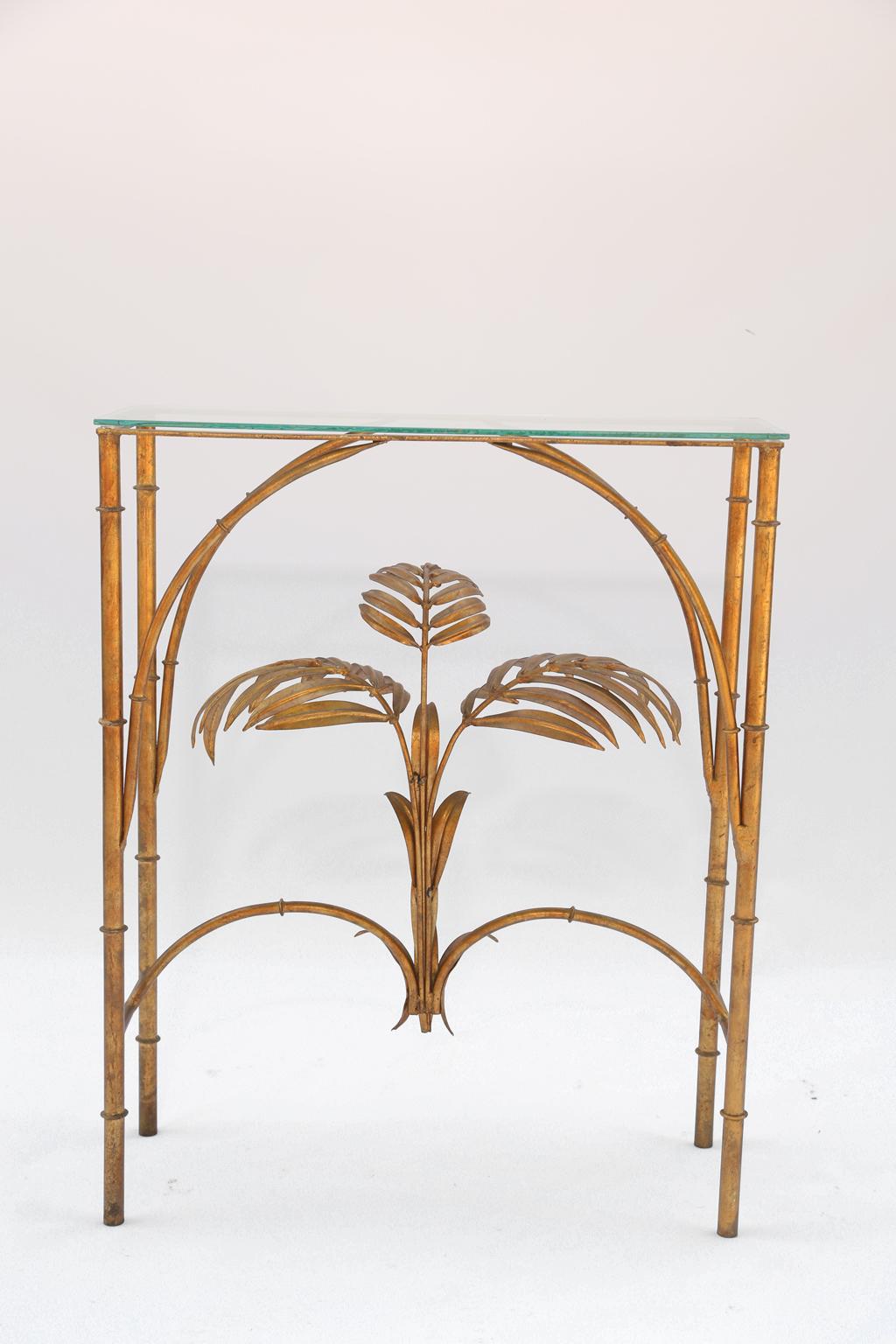 Hollywood Regency Gilded Iron Palm Tree Console Table