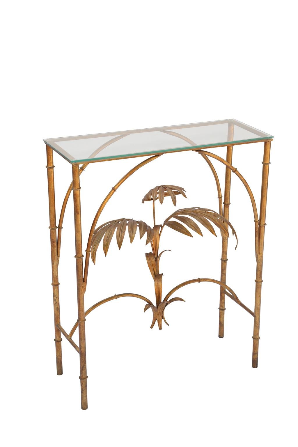Italian Gilded Iron Palm Tree Console Table