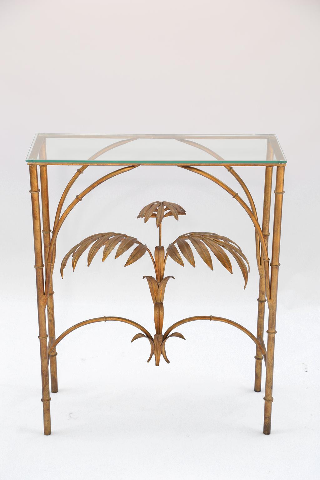 Gilded Iron Palm Tree Console Table In Excellent Condition In West Palm Beach, FL