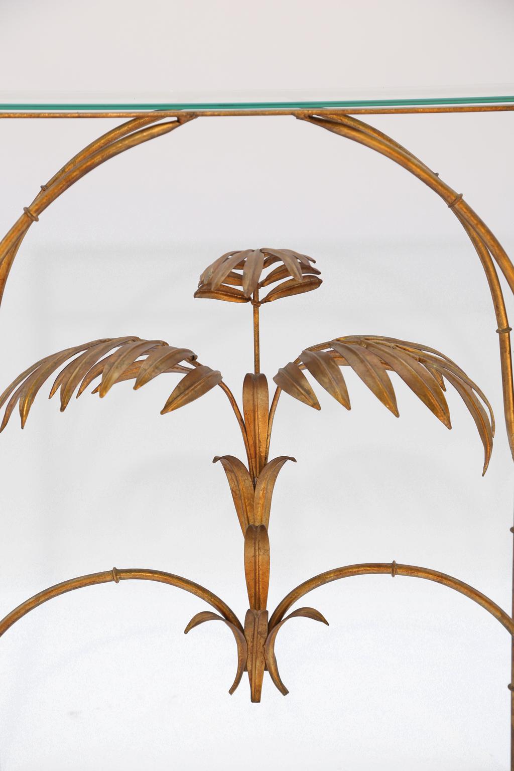 20th Century Gilded Iron Palm Tree Console Table