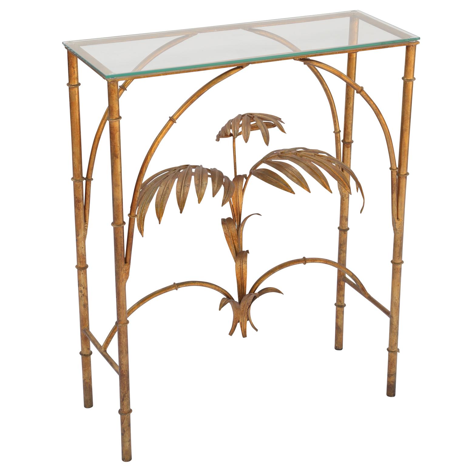 Gilded Iron Palm Tree Console Table at 1stDibs