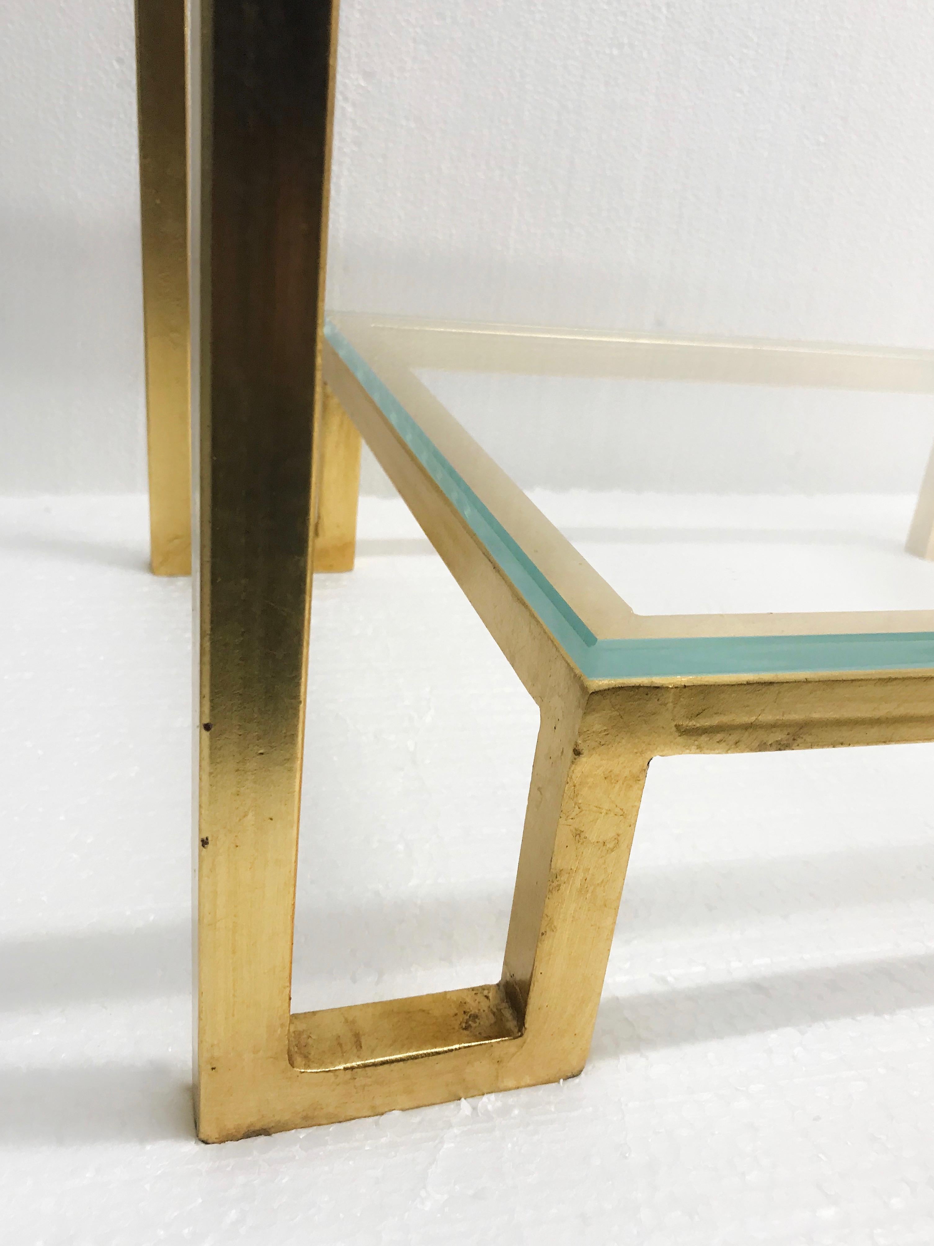 Gilded Iron Side Table with Two-Glass Shelves  In Good Condition For Sale In London, GB