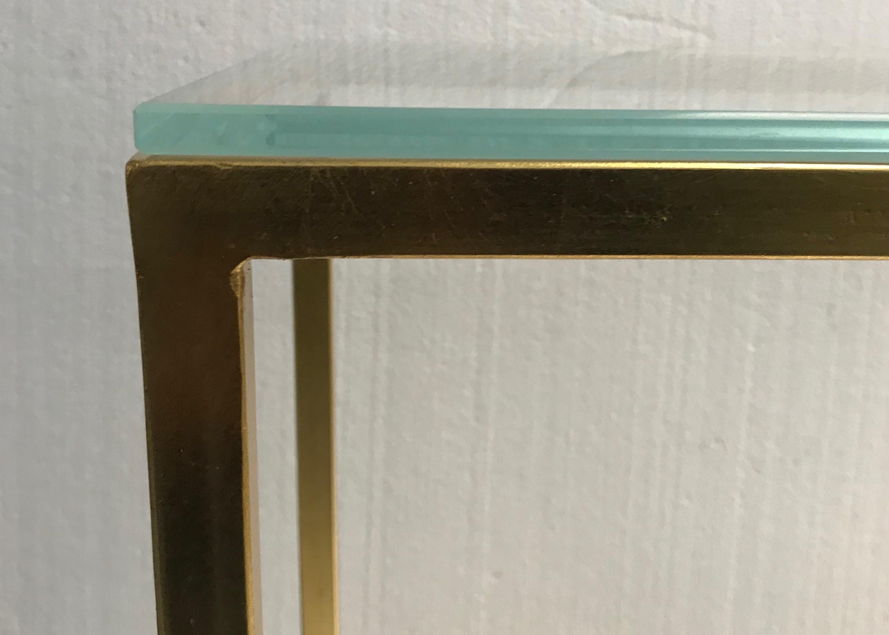 Contemporary Gilded Iron Side Table with Two-Glass Shelves  For Sale