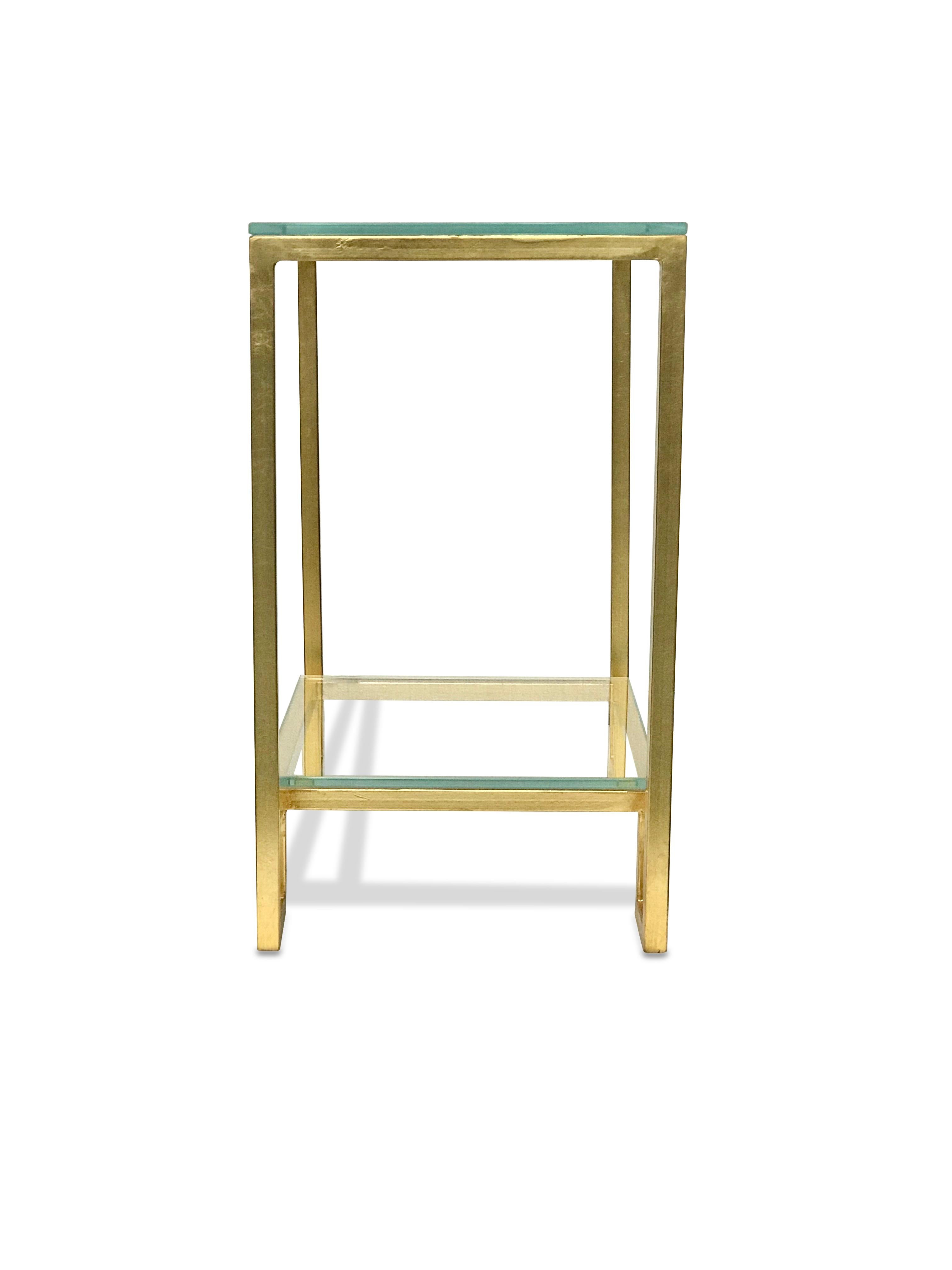Gilded Iron Side Table with Two-Glass Shelves  For Sale 1