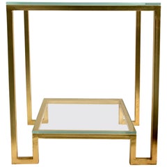 Gilded Iron Side Table with Two-Glass Shelves 