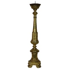 Gilded Italian 18th Century Neoclassical Wooden Candlestick