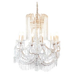 Gilded Italian Basket Chandelier with Crystal and Glass Drops, c.1900