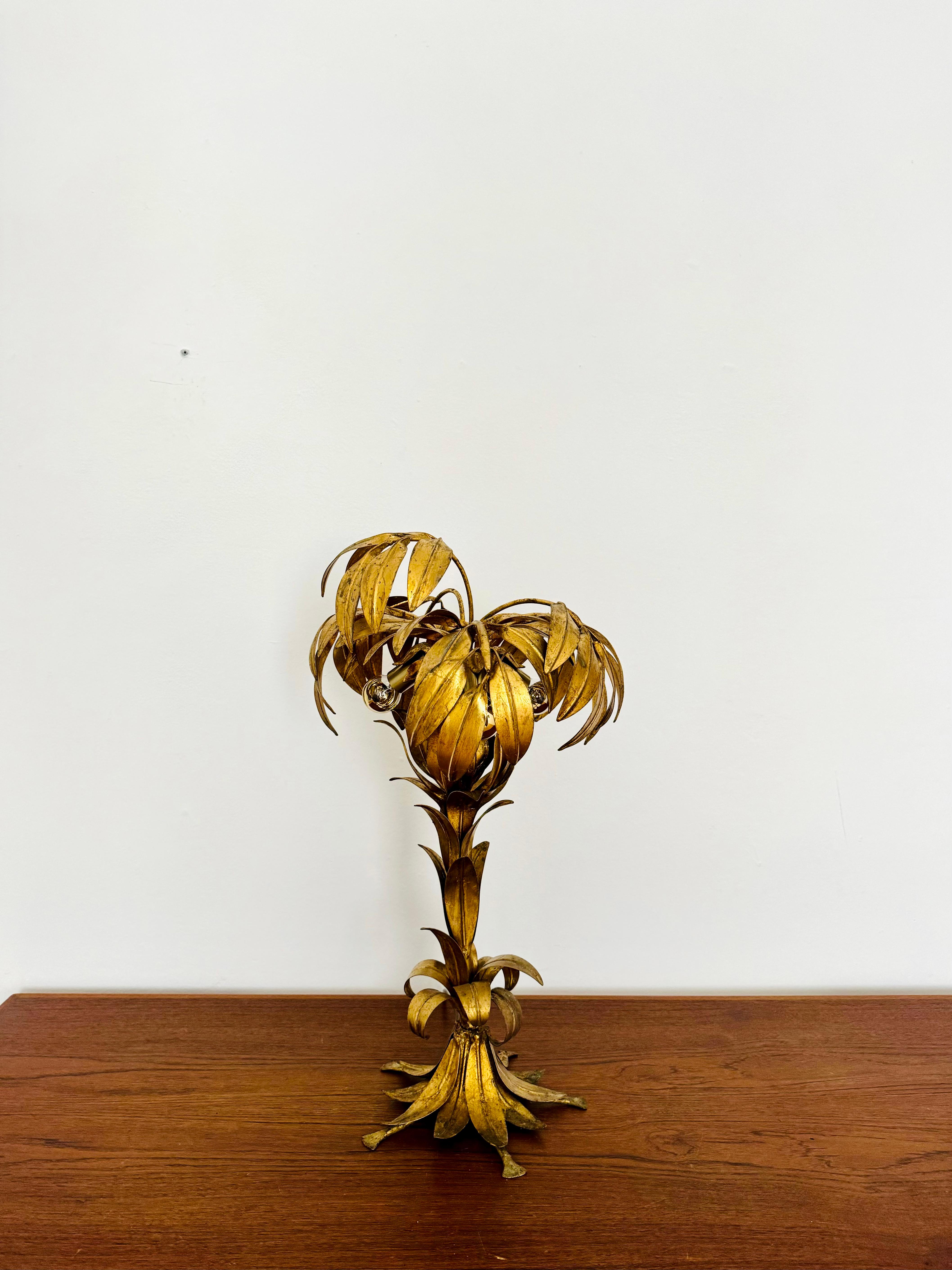 Mid-Century Modern Gilded Italian Hollywood Regency Palm Tree Table Lamp by Hans Kögl For Sale