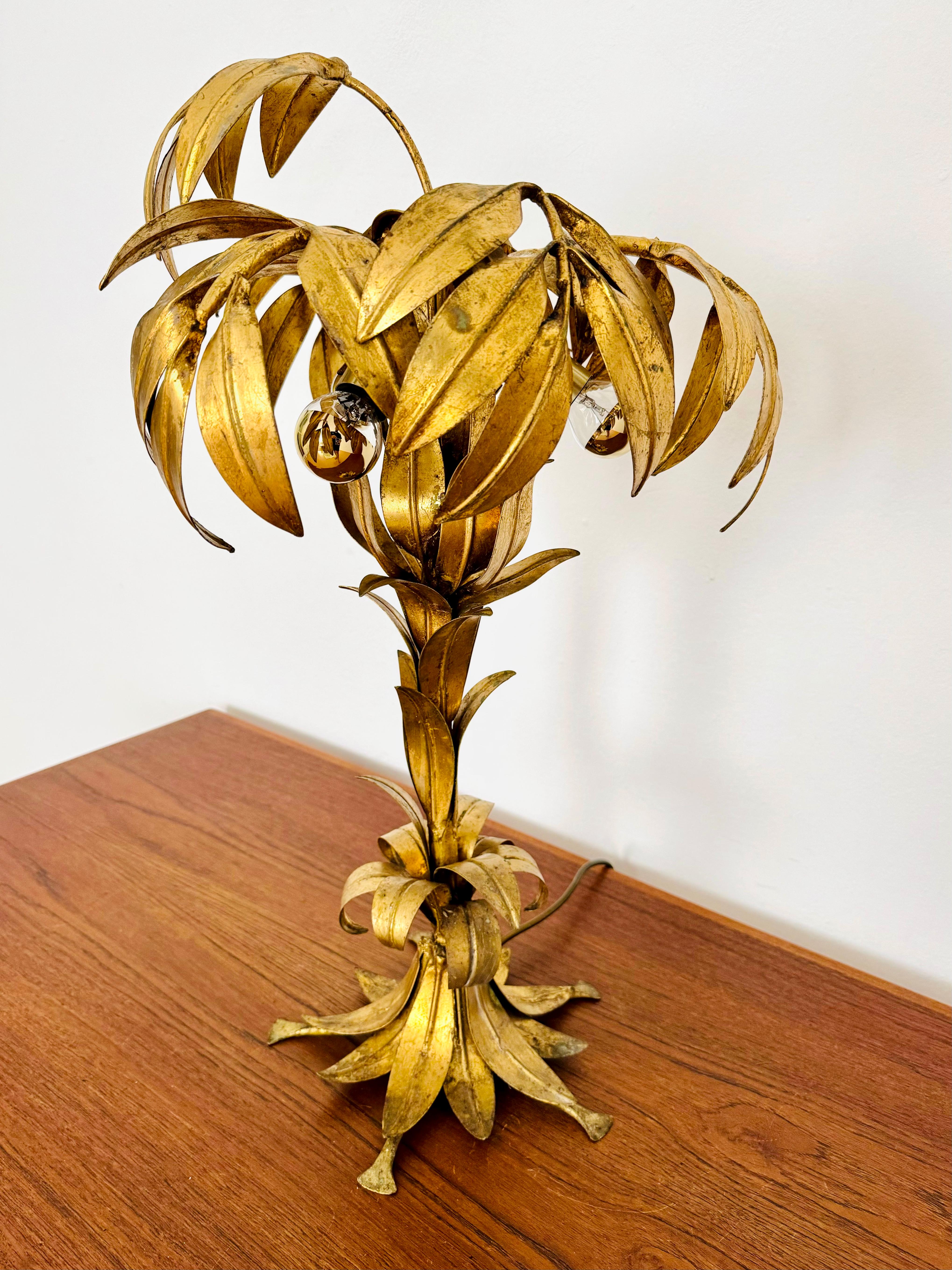 Late 20th Century Gilded Italian Hollywood Regency Palm Tree Table Lamp by Hans Kögl For Sale
