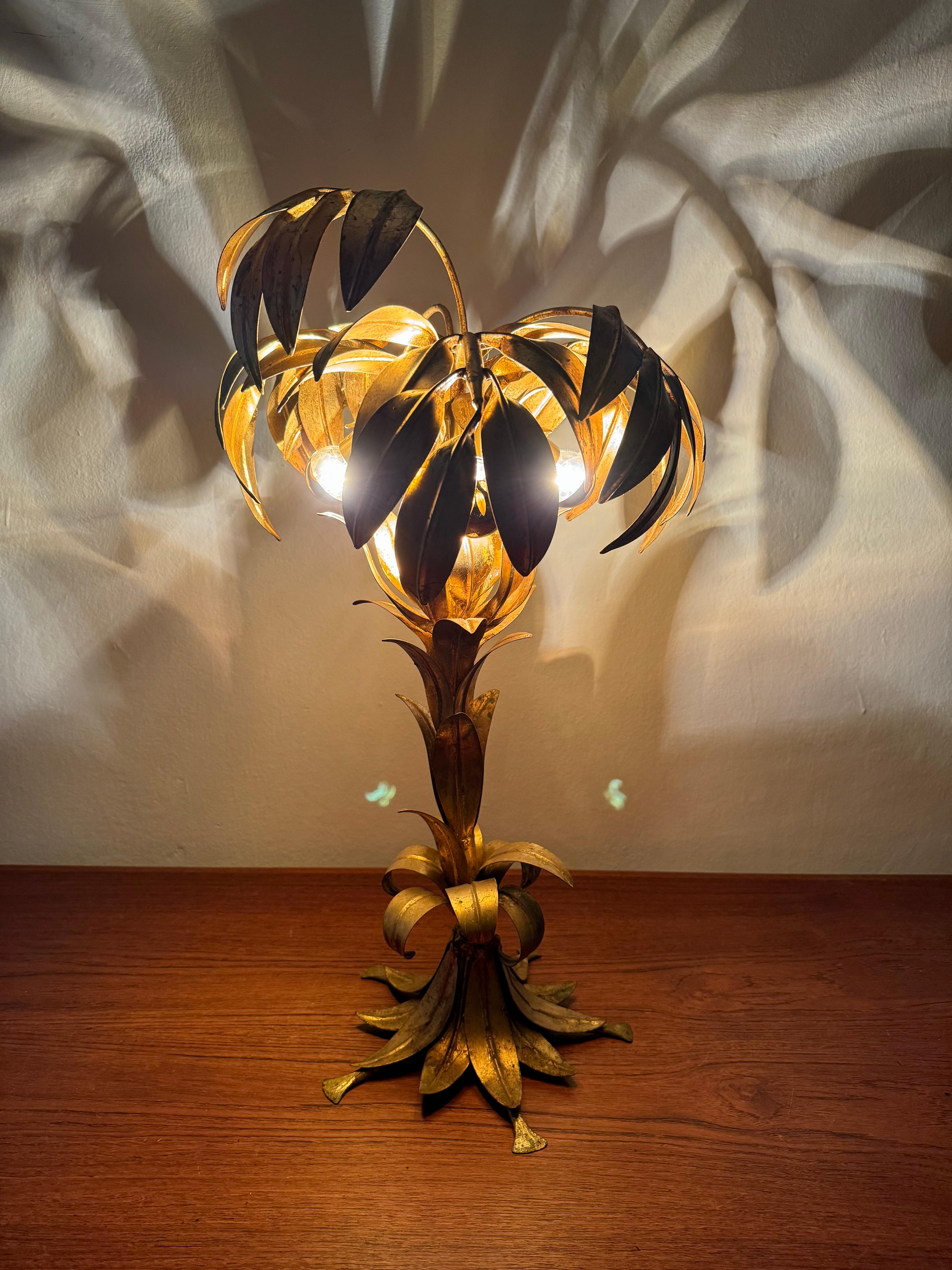 Gilded Italian Hollywood Regency Palm Tree Table Lamp by Hans Kögl For Sale 3