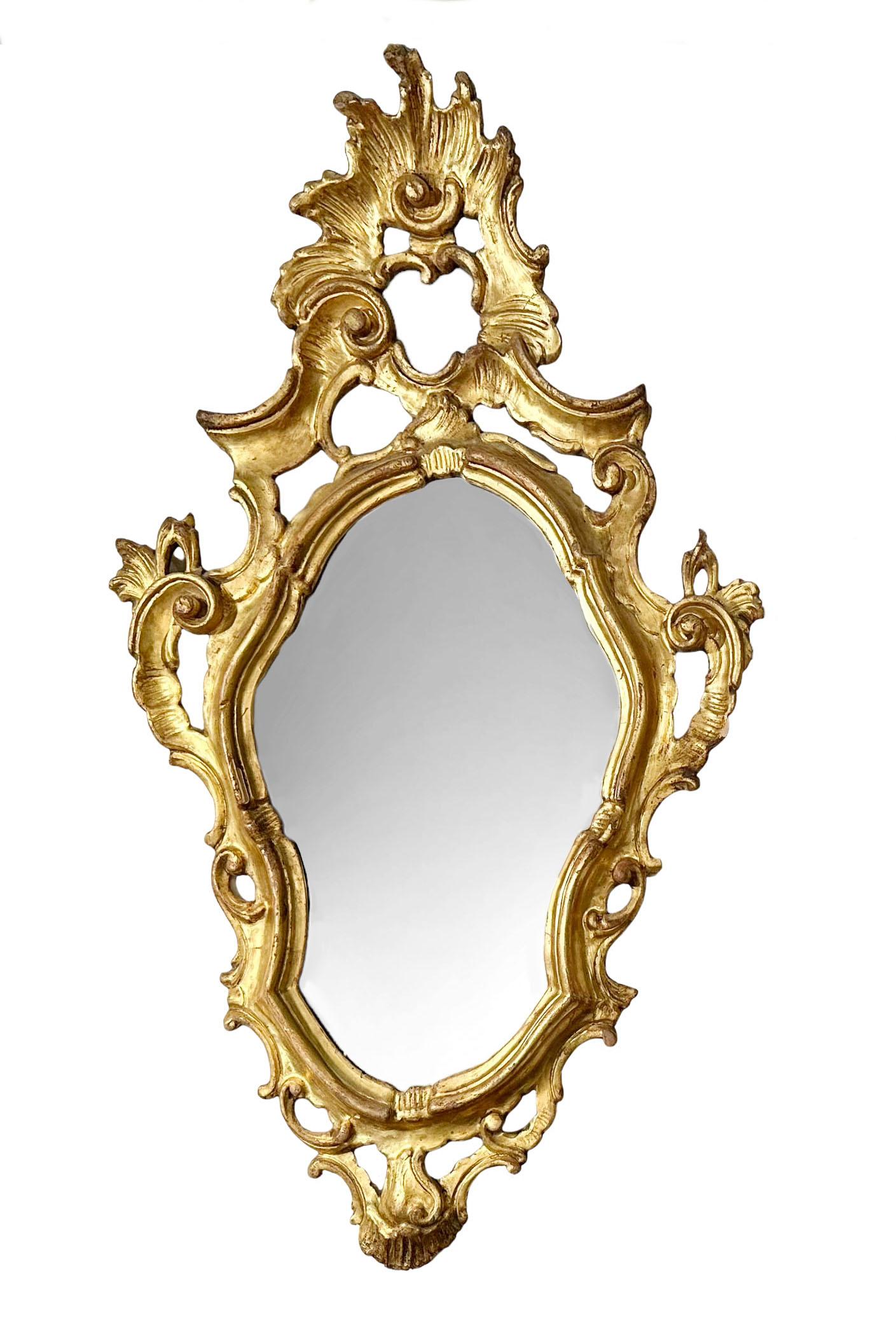 Gilded Italian Rococo Style Mirrors - A Pair In Good Condition For Sale In Tampa, FL