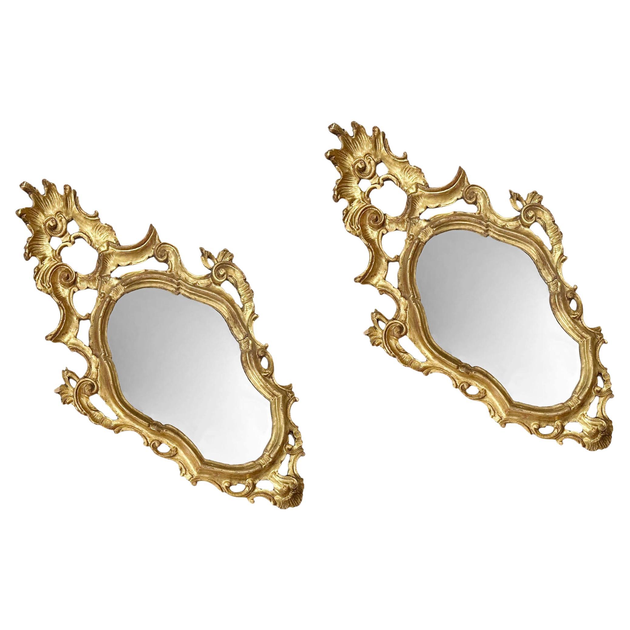 Gilded Italian Rococo Style Mirrors - A Pair For Sale