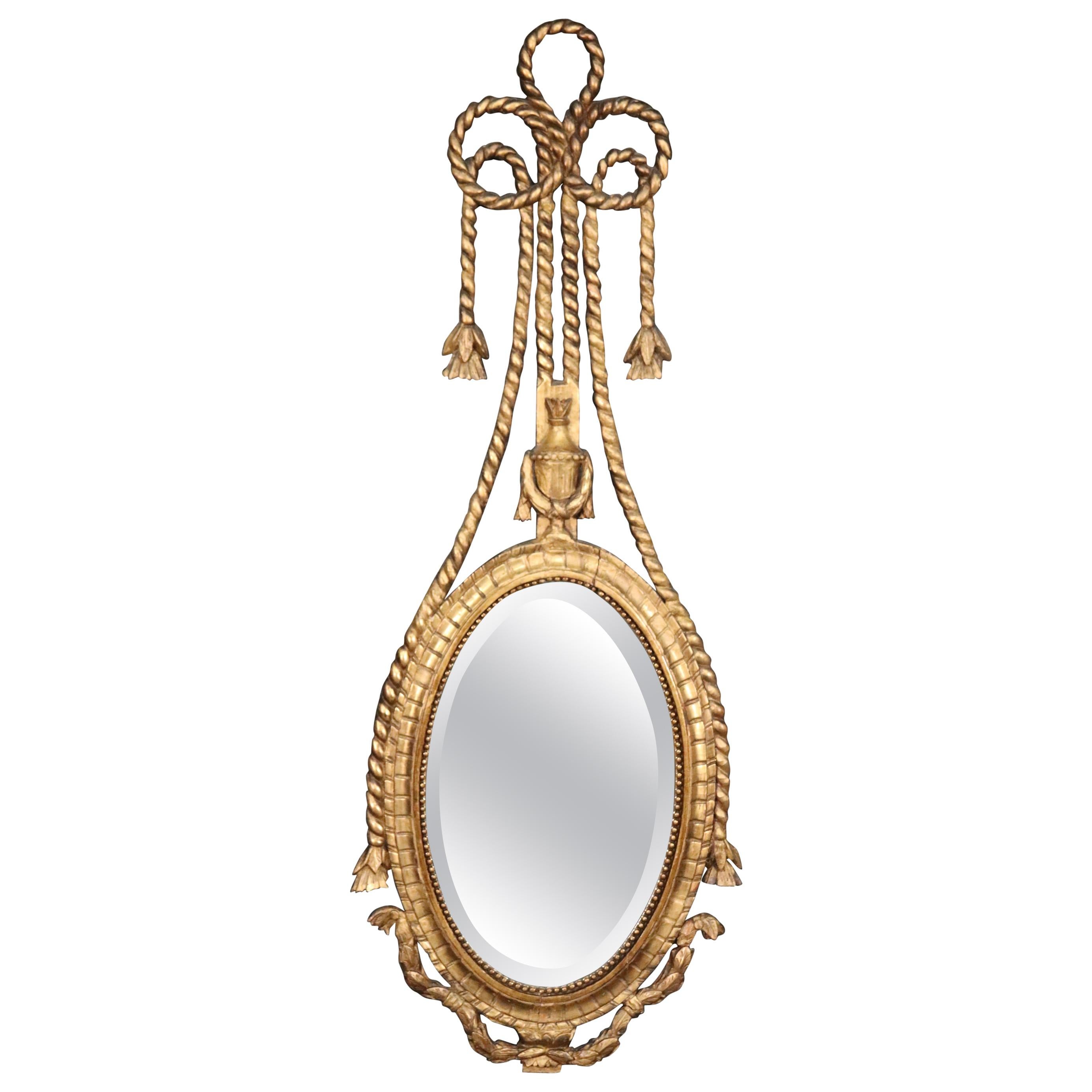 Gilded Italian Rope Tassle Wall Mirror, circa 1950 For Sale