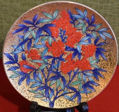 Gilded Japanese red Blue Porcelain Cup and Saucer by Master Artist