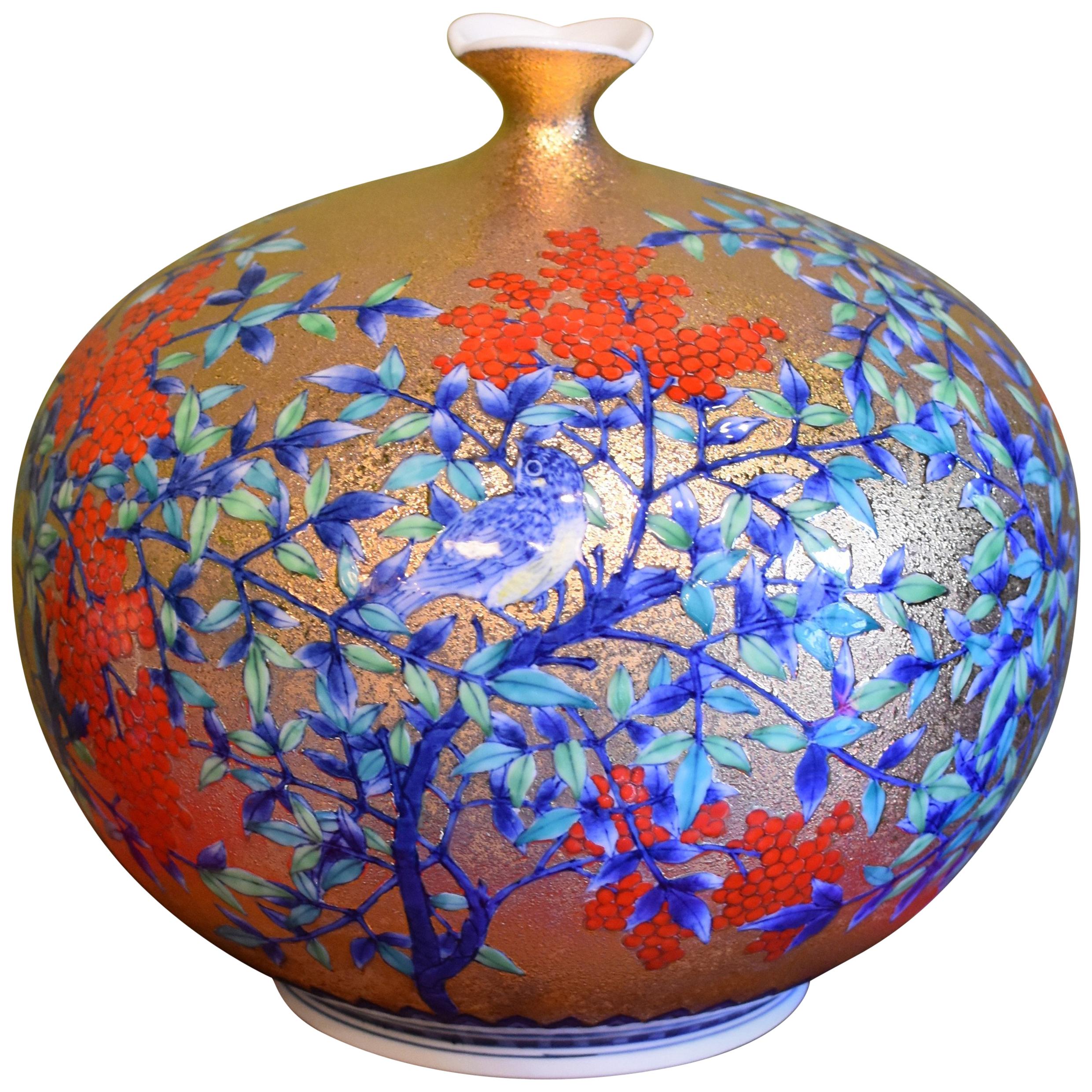 Japanese Contemporary Imari Gilded Porcelain Vase by Master Artist