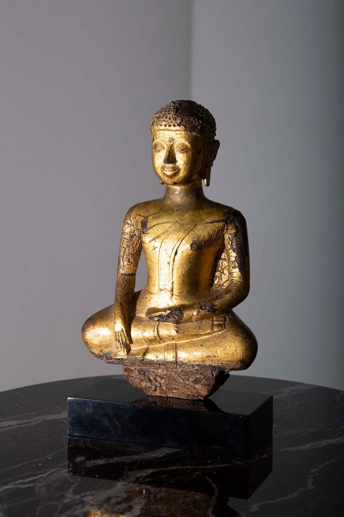 In the heart of a tranquil sanctuary, there resides a sublime masterpiece, a statue of Buddha Shakyamuni, a figure that radiates serenity and enlightenment. As you approach this divine sculpture, you can't help but be captivated by its profound