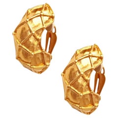 Gilded Lattice Patterned Chunky Half Hoop Earrings By Givenchy, 1980s