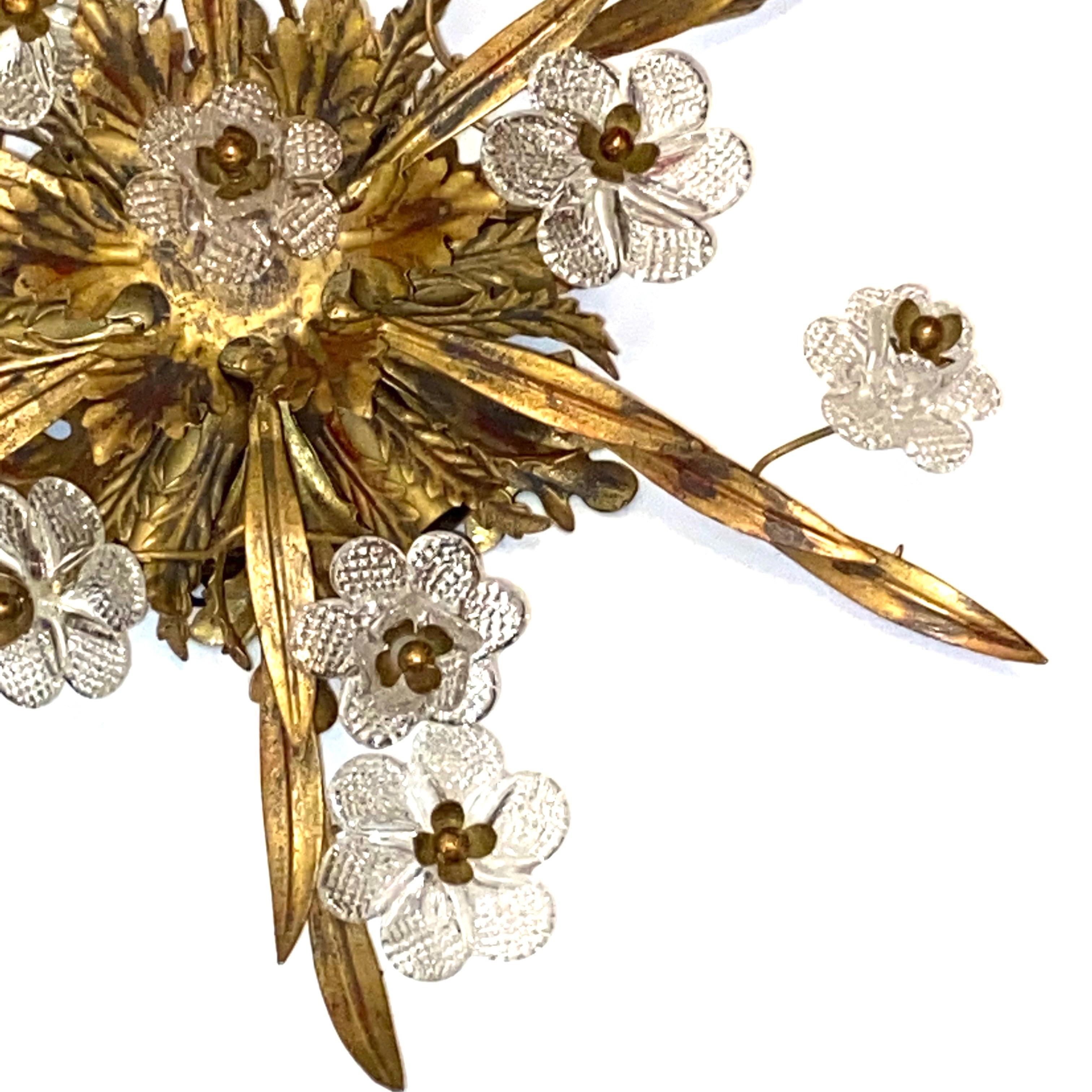 Gilded Leaf and Murano Glass Tole Hollywood Regency Flushmount Banci, Italy 2