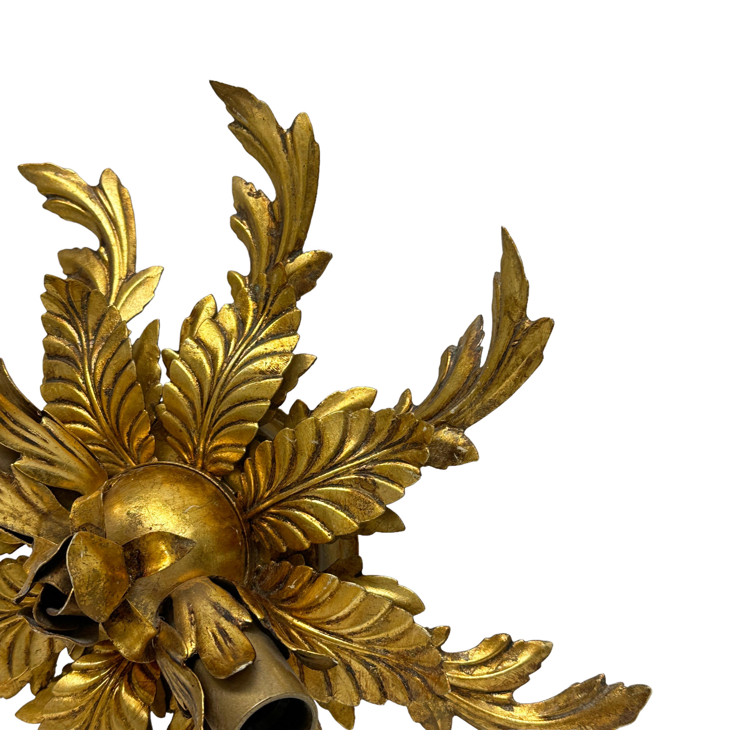 Gilded Leaf Tole Toleware Hollywood Regency Flush Mount Banci, Italy In Good Condition In Nuernberg, DE